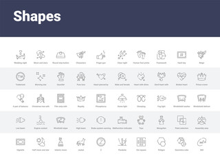 50 shapes set icons such as 360, geometry cube, poligon, dot square, parabola, z, jackal, islamic moon, half moon and star. simple modern vector icons can be use for web mobile
