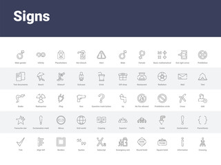 50 signs set icons such as crossing, information, square hotel, round hotel, emergency exit, subscript, quotes, borders, align left. simple modern vector icons can be use for web mobile