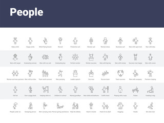50 people set icons such as ski stick man, heads, hugging, hand of an adult, heart in hands, help the elderly, person giving assistance, men carrying a box, sweeping person. simple modern vector