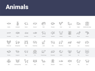 50 animals set icons such as cow, pig, tuna, salmon, mosquito, fox, tiger, goat, guinea pig heag. simple modern vector icons can be use for web mobile