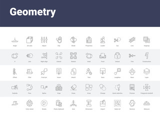 50 geometry set icons such as measure, reverse, select all, import, dimension, axis, paste clipboard, rotate, color wheel. simple modern vector icons can be use for web mobile