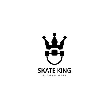 Skateboard King Logo Design Icon