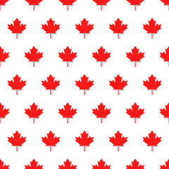 Canadian patriotic seamless pattern with national official colors. Red maple leaves in rows on white background. Canada republic simple wallpaper design vector illustration.