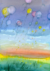 Balloons, sky, watercolor drawing, illustration - 277476876