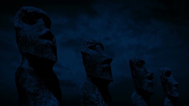 Easter Island Head Statues At Night