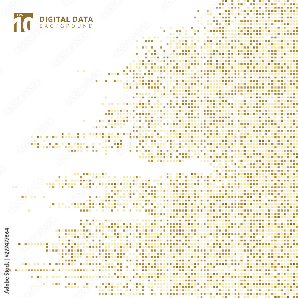 Poster abstract technology digital data square gold pattern pixel background.