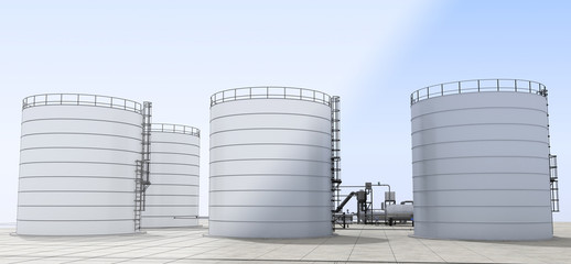 oil refinery, chemical production, waste processing plant, exterior visualization, 3D illustration