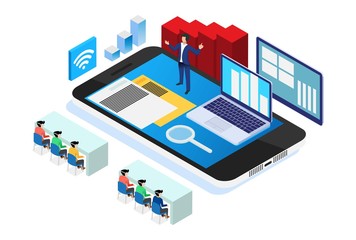 Modern Isometric Smart Webinar Office Training, Suitable for Diagrams, Infographics, Illustration, And Other Graphic Related Assets