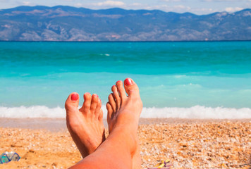 Fototapeta na wymiar Sea beach feet holidays