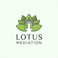 lotus mediation human negative space yoga outline logo illustration vector icon