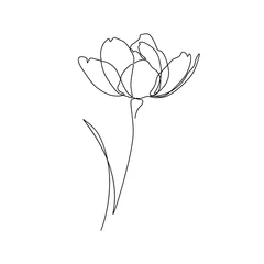 Fotobehang Een lijn Abstracte bloem in één lijntekeningstijl. Zwarte lijn schets op witte achtergrond. vector illustratie