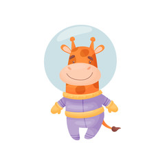 Cute giraffe astronaut. Vector illustration on white background.