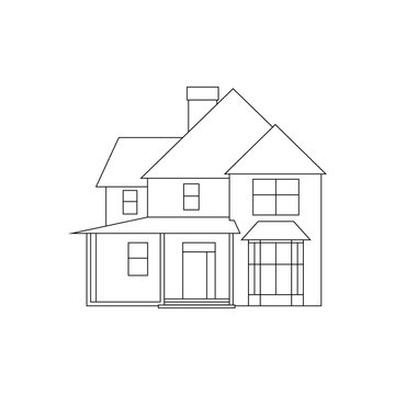 recommend clip art: Abstract house in line art style. Black line sketch on white background. Suburban home. Family house. Vector illustration