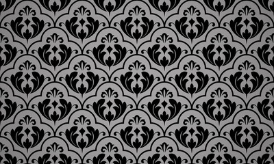 Flower geometric pattern. Seamless vector background. Black and grey ornament