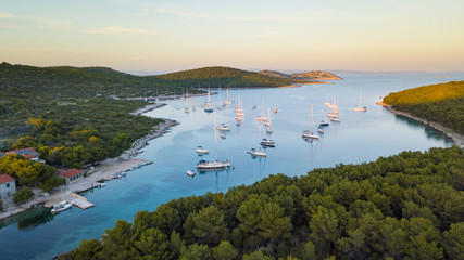 sailboats anchoring in beautiful bay, Vela Stupica, Croatia