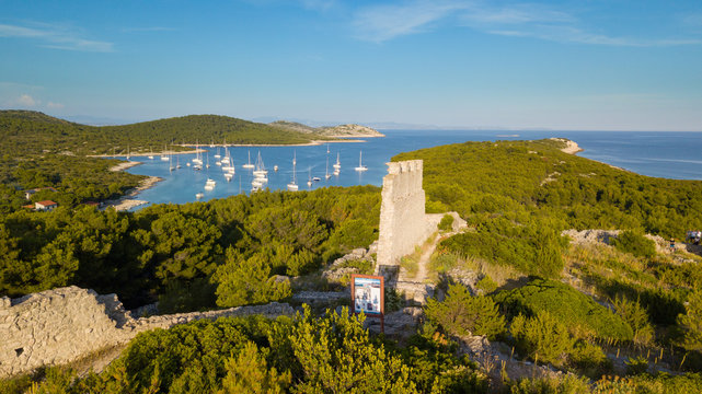 ancient fortress over the bay, on Zirje island, Croatia