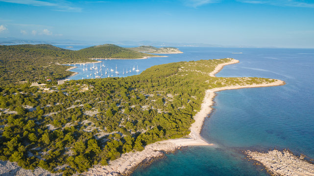 sailboats anchoring in beautiful bay, Vela Stupica, Croatia