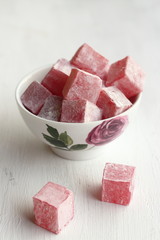 Turkish delight  with rose flavor in a bowl