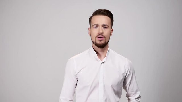 Renouncement. Young man  gesturing - No