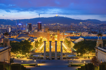 Fototapeta na wymiar Barcelona Spain, city skyline night at Barcelona Espanya Square