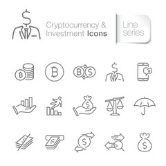 Cryptocurrency related icons. Bitcoin, transactions, payments, e wallet.