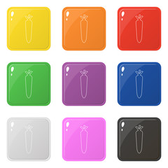 Line style carrot icons set 9 colors isolated on white. Collection of glossy square colorful buttons. Vector illustration for any design.