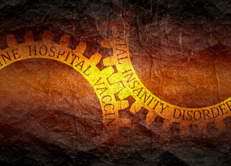 Medicine relative words on the mechanism of gears. Communication concept of mental health