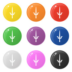 Sai weapon icons set 9 colors isolated on white. Collection of glossy round colorful buttons. Vector illustration for any design.