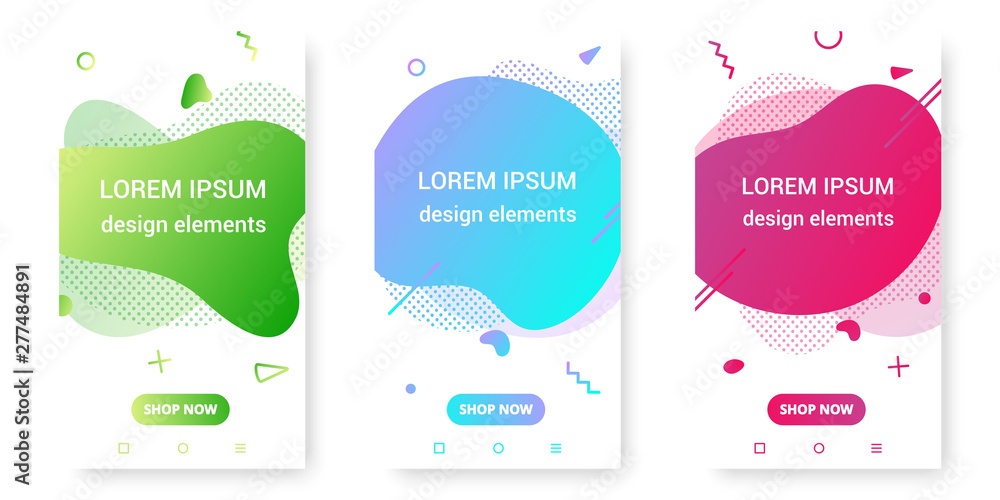 Poster 3 modern liquid abstract element shape gradient memphis style design fluid vector colorful illustrat