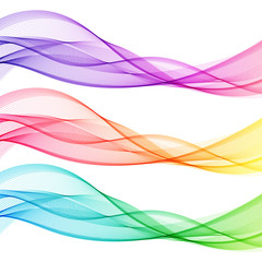 Set of Colorful Abstract Isolated Transparent Wave Lines for White Background.