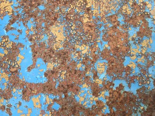 iron wall with cracked old paint and rust