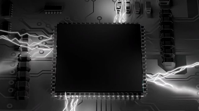 CPU or Central processing unit microchip on circuit board. Technology computer hardware concept. 3D Render.