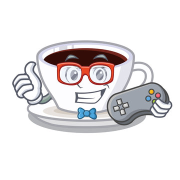Gamer latte macchiato in the cartoos shape