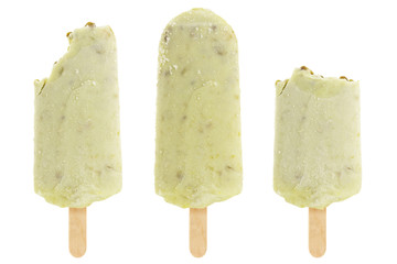set of bitten green mung beans popsicle isolated on white background
