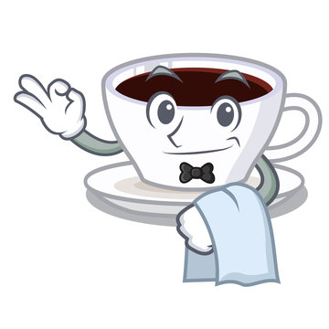 Waiter latte macchiato in the cartoos shape