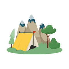 Vector illustration of tent and landscape sign. Collection of tent and journey stock symbol for web.