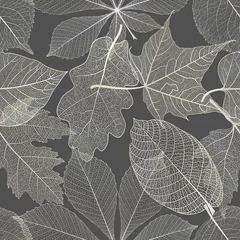 Deurstickers Grijs Naadloos patroon met bladeren. Vector illustratie.