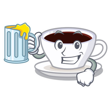 With juice latte macchiato in the cartoos shape