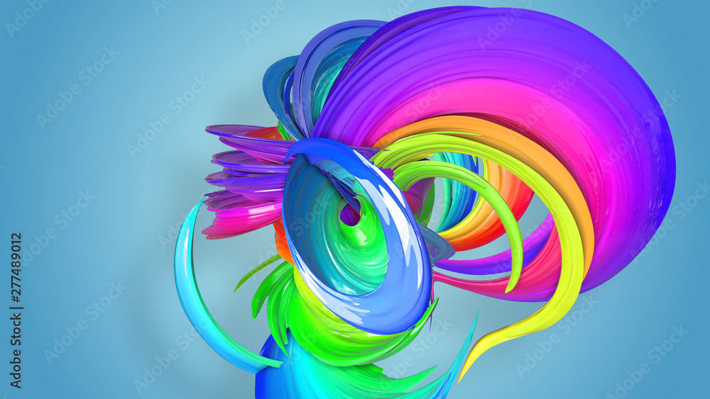 Poster beautiful multicolored ribbon glitters brightly. abstract rainbow color ribbon twisted into a circul