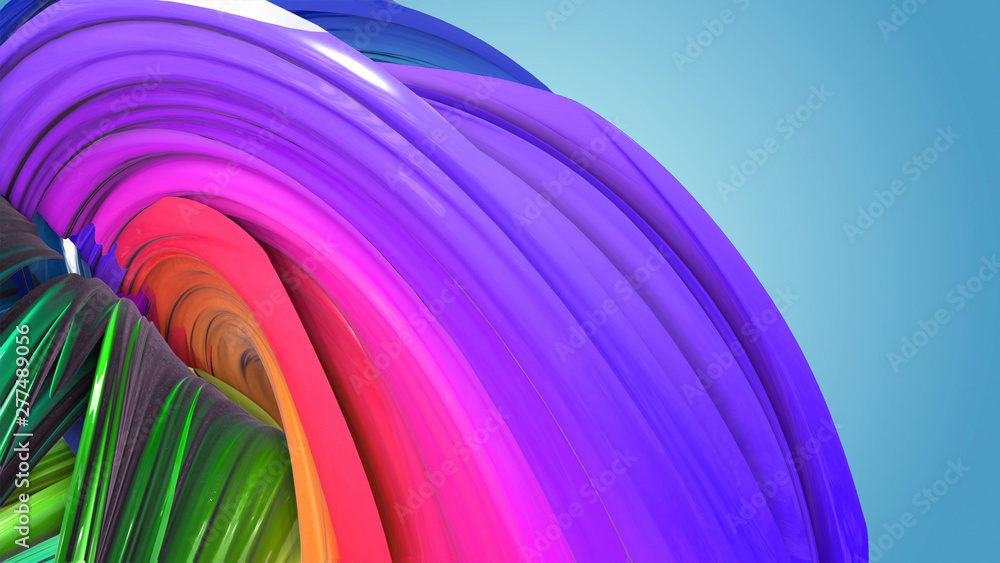 Poster beautiful multicolored ribbon glitters brightly. abstract rainbow color ribbon twisted into a circul