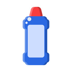 Blue bottle with shampoo in flat style on white, stock vector illustration