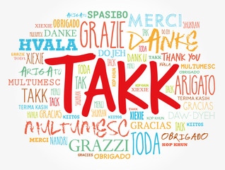 Takk (Thank You in Icelandic) Word Cloud in different languages