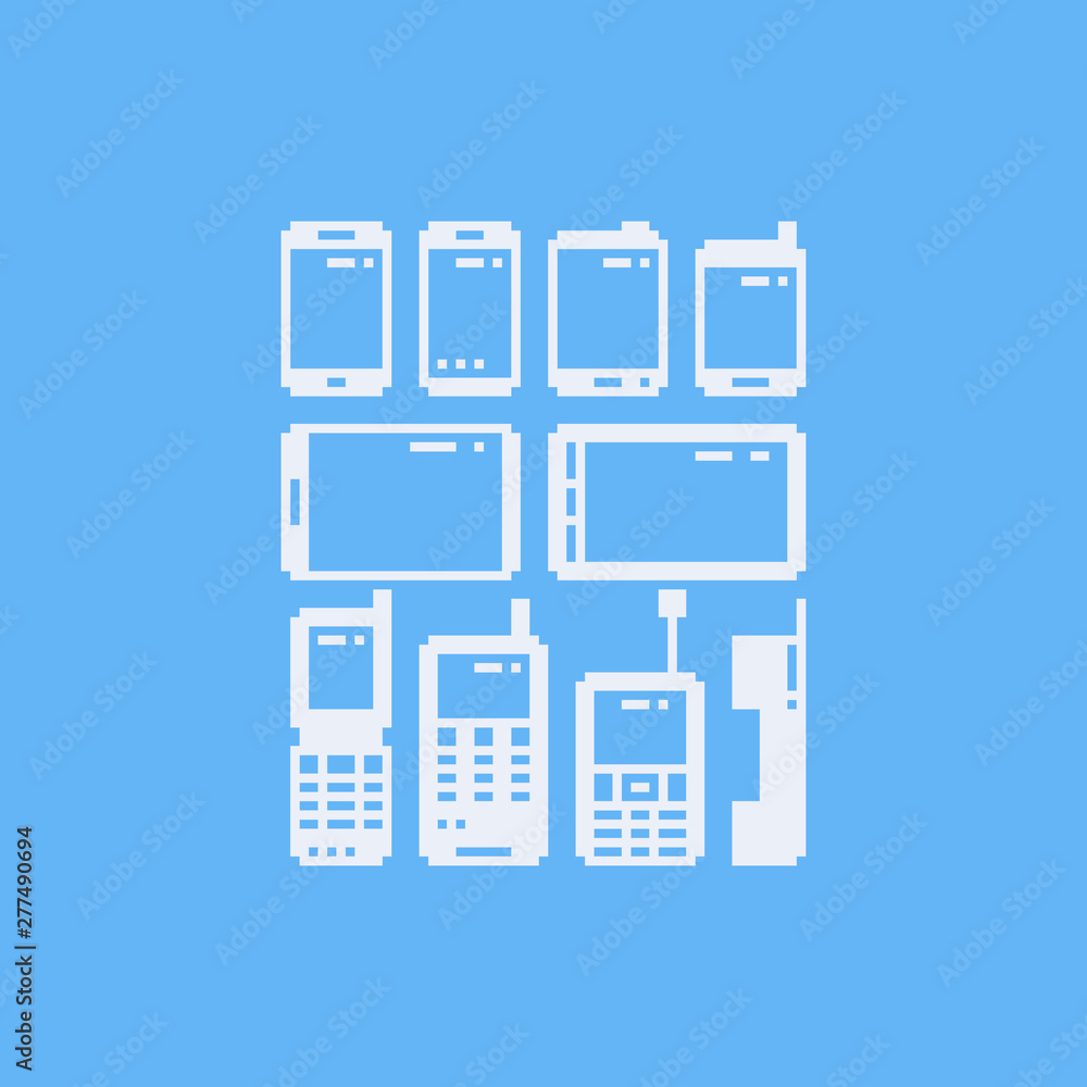 Wall mural Pixel art phone icon set.8bit.