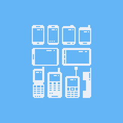 Pixel art phone icon set.8bit.