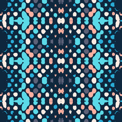 Ikat seamless pattern. Vector tie dye shibori print with stripes and chevron. Ink textured background. Patchwork print.