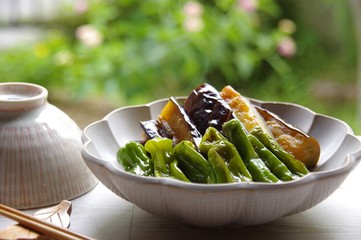 シシトウと茄子の甘辛煮　夏野菜の煮物　家庭料理