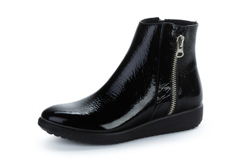 Female autumn-winter leather ankle  boots isolated on white background