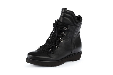 Winter female leather boots isolated on white background