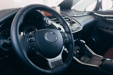 Fototapeta na wymiar Car Interior Driver Side View. Modern Car Interior Design.