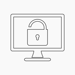 Insecure computer protection icon. Line style vector EPS.